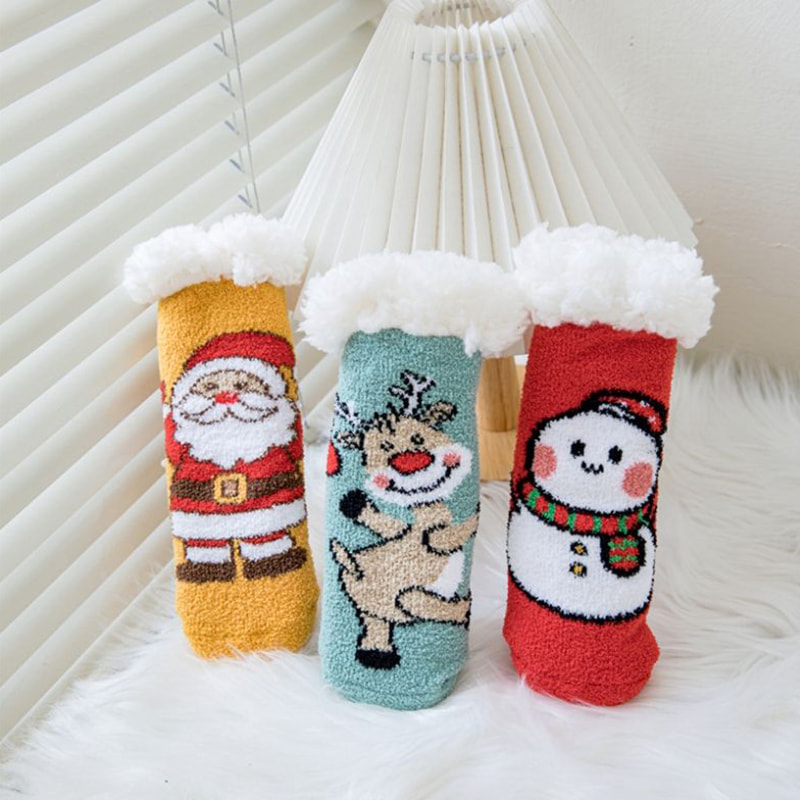 Baby Socks Coral Velvet Cartoon Christmas Socks Home Thickened Middle Tube Sleep Socks Lamb Velvet Plus Velvet Floor Socks