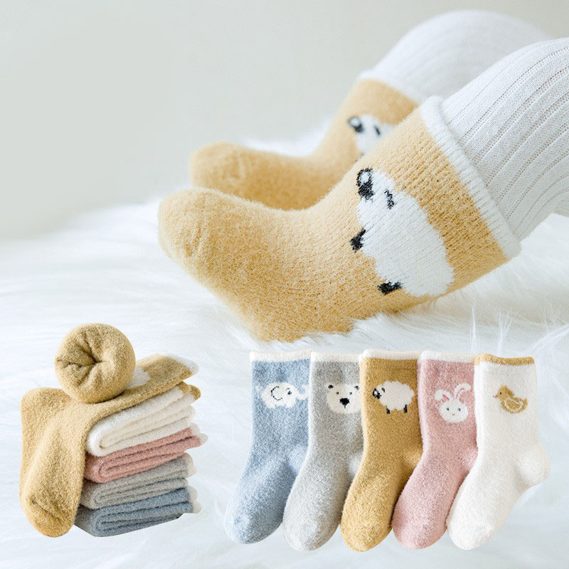 Autumn and Winter Imitation Mink Fur Children's Socks, Thick Needle Men's and Women's Mid Tube Socks with Added Velvet and Thickened Children's Socks