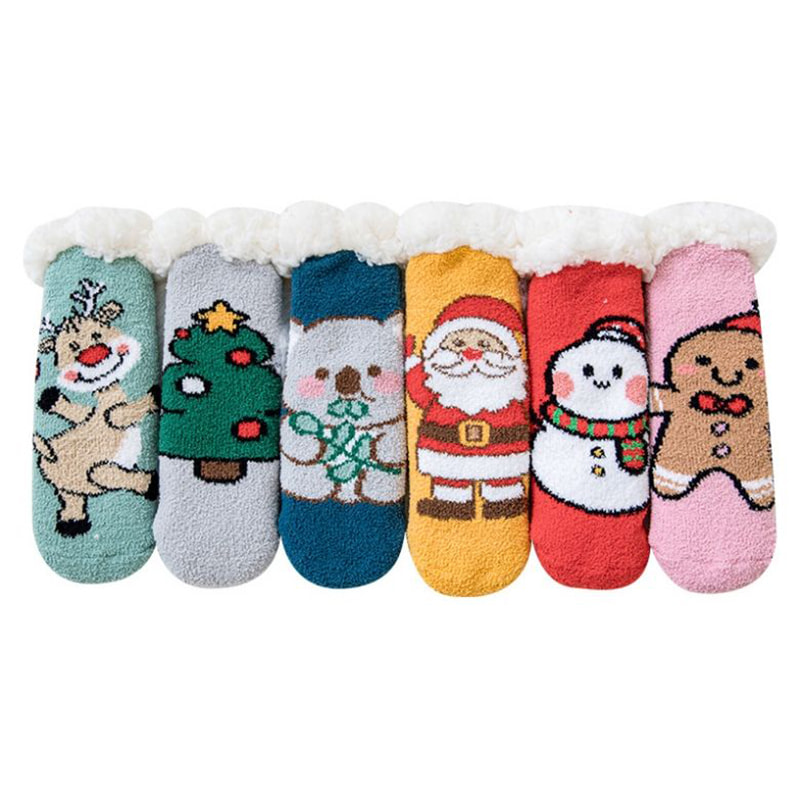 Baby Socks Coral Velvet Cartoon Christmas Socks Home Thickened Middle Tube Sleep Socks Lamb Velvet Plus Velvet Floor Socks