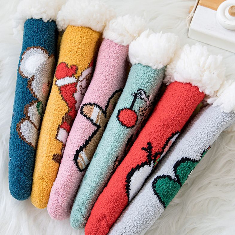 Baby Socks Coral Velvet Cartoon Christmas Socks Home Thickened Middle Tube Sleep Socks Lamb Velvet Plus Velvet Floor Socks