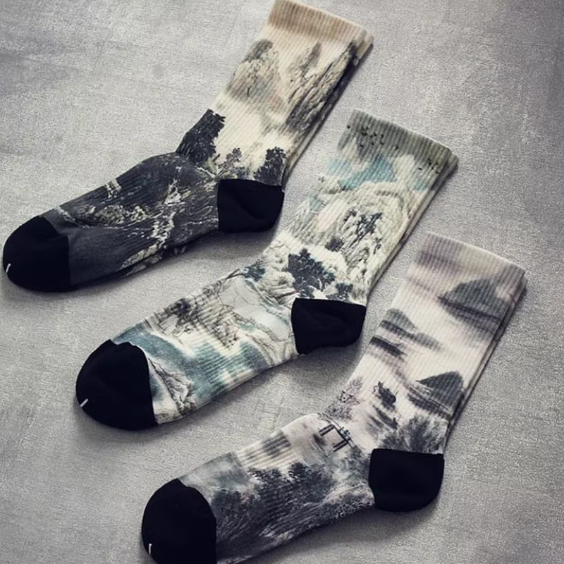 Socks, Mid Tube Socks, Men's Chinese Style Trend, 3D Printed Spring and Autumn Printed Socks