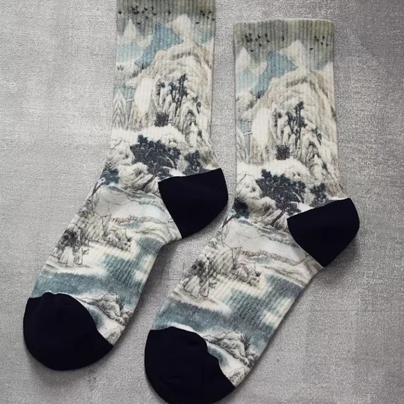 Socks, Mid Tube Socks, Men's Chinese Style Trend, 3D Printed Spring and Autumn Printed Socks