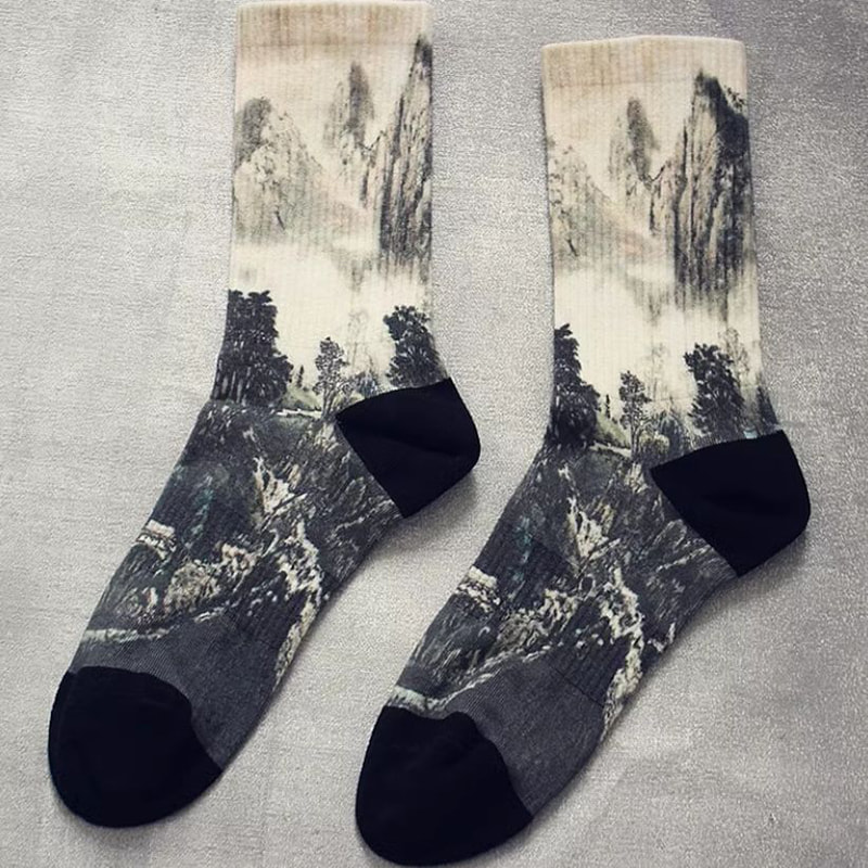 Socks, Mid Tube Socks, Men's Chinese Style Trend, 3D Printed Spring and Autumn Printed Socks