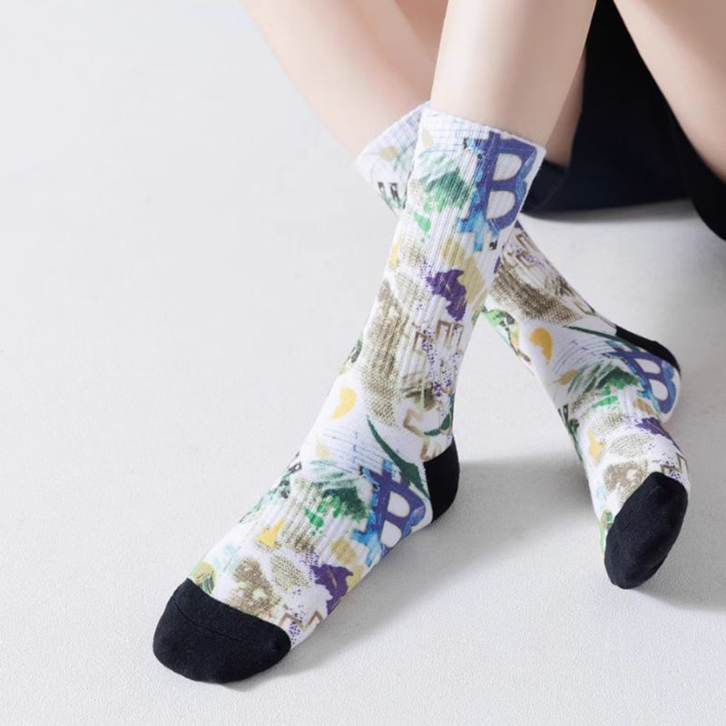 3D Printing Technology for Spring and Summer Socks, Men's Long Socks, Women's Midsoles, European and American Street Sports, Couples' Cotton Socks, Graffiti Trendy Socks