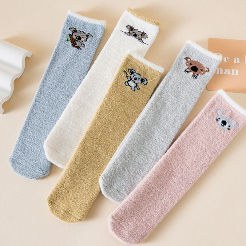 Children's Socks for Boys and Girls, Plush Straight Knee Socks, Autumn and Winter Thick Imitation Mink Fur Baby Long Tube Socks