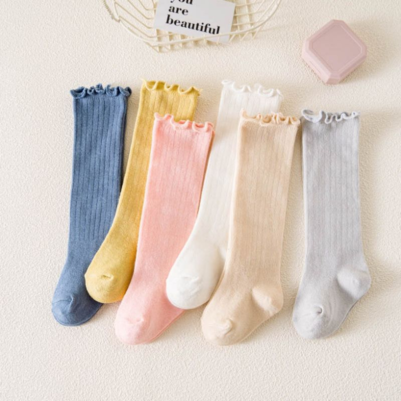 Spring Baby Long Tube Socks Spring and Autumn Knee Socks Black Fungus Lace Newborn Baby Socks