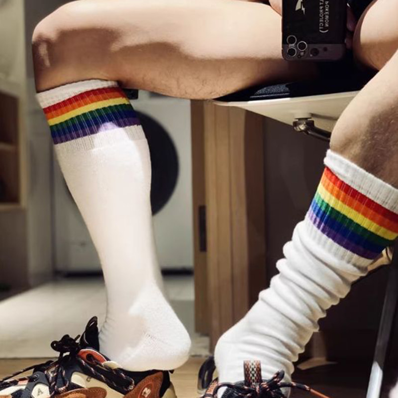 Rainbow Striped Looped Socks, High Tube Long Tube Socks