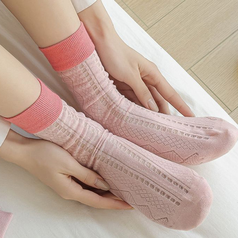 Diamond Shaped Women's Patchwork Summer Hollow Mesh Breathable Mid Tube Socks