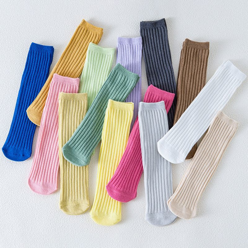 Children's Socks, Tube Socks, Baby Boys' and Girls' Knee Socks, Candy Colored Straight Board Double Needle Socks