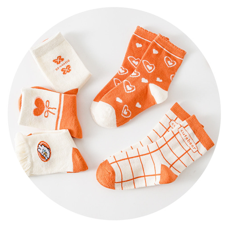 Girl's Socks Cartoon Orange Rabbit Medium Large Children's Socks