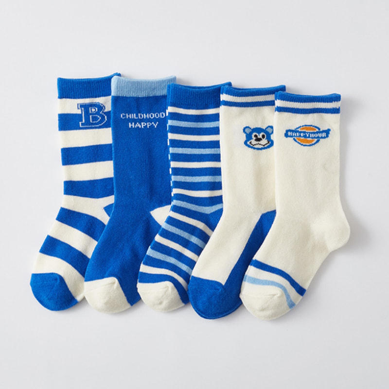 Children's Socks Klein Blue Letter Men's Cotton Socks College Style Breathable Mid Tube Socks